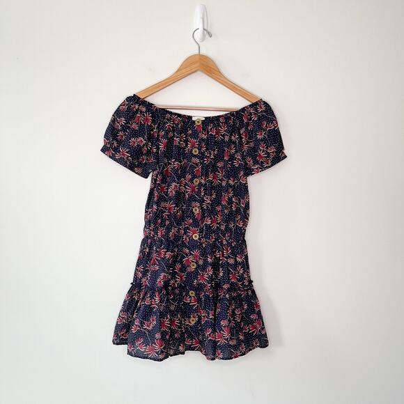 Eberjey Elsie Navy Button Floral Mini Dress in Peacock and Brick, Size Small - Picture 5 of 12